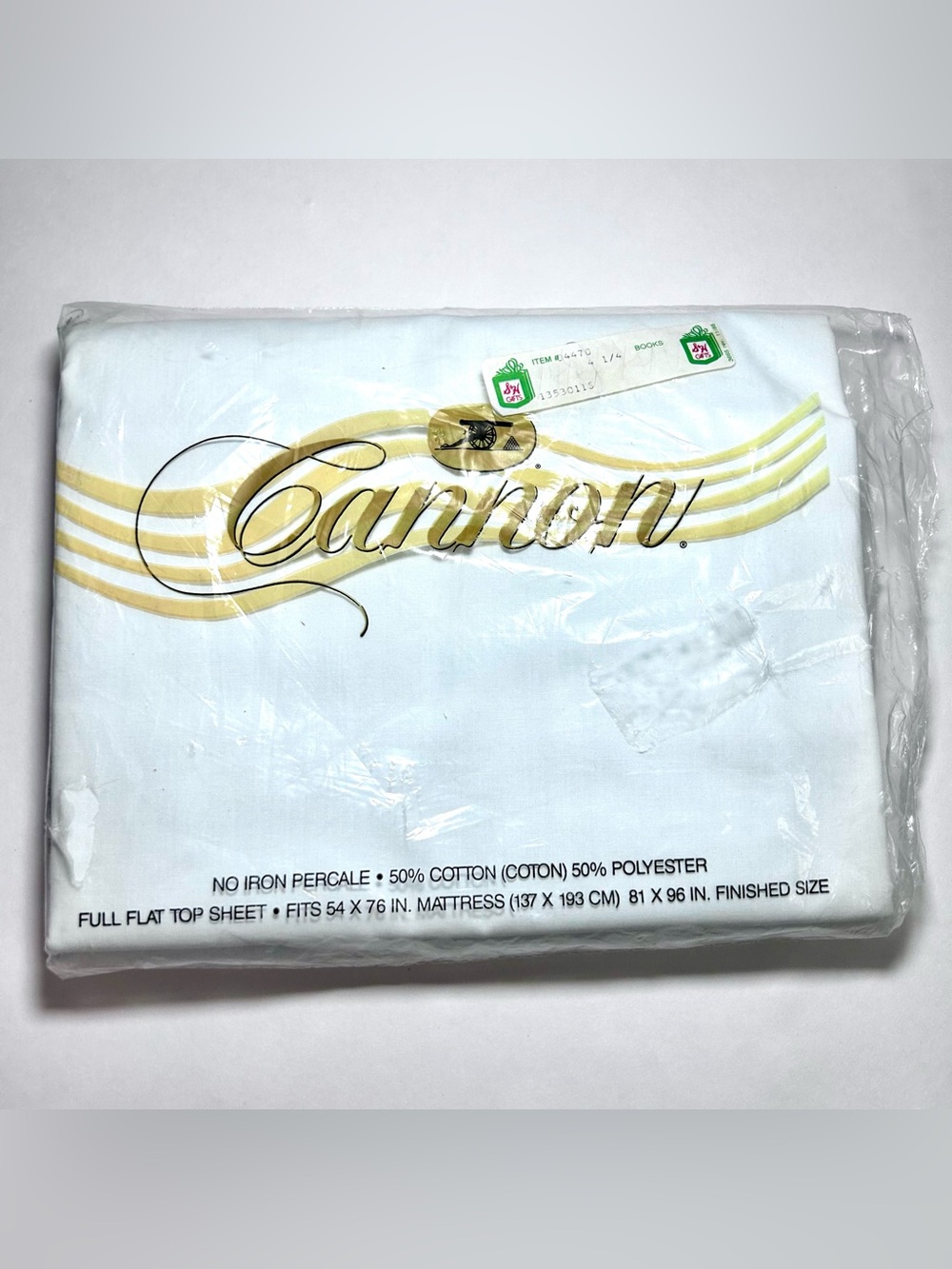 Vintage Cannon White Full Flat Sheet No-Iron Percale Open Package